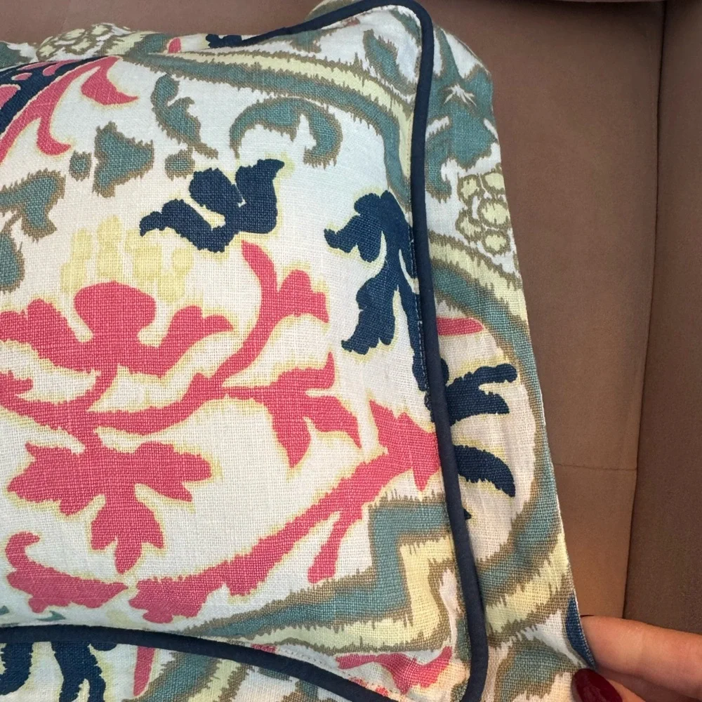 Peacock Alley Catalina Watercolor Coral 100% Linen Accent Decorative Pillow‎